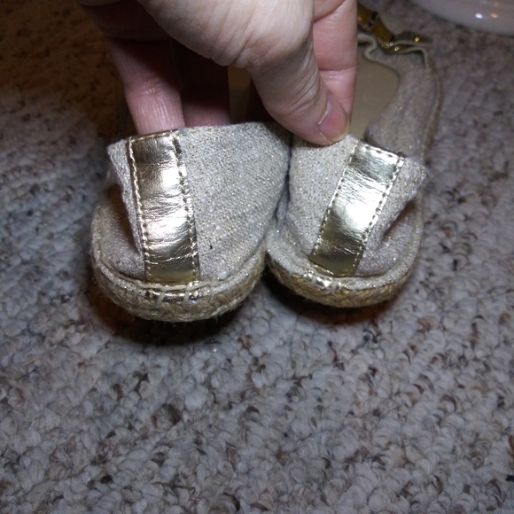Etienne Aigner Unice Bamboo Accent Sparkly Gold Linen Espadrille Ballet Flats - Picture 6 of 9